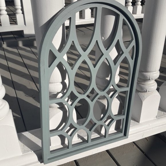 Wooden Arch Wall Hanging Turquoise Teal Arched Wall Decor Window Art Solid Color - Picture 4 of 12